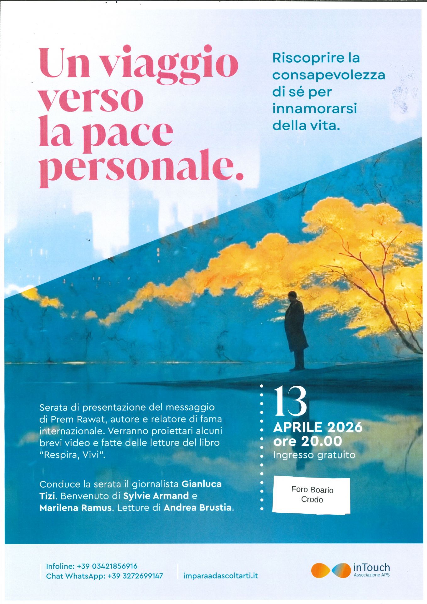 Locandina della serata "Un viaggio verso la pace personale."